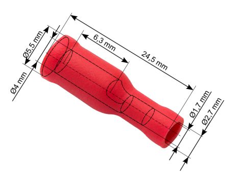 Isolierte Buchse 4.0/24.5mm rot