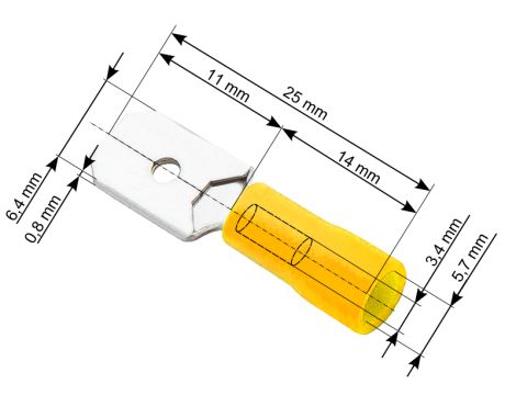 Isolierter Flachstecker 6,3/0,8 gelb