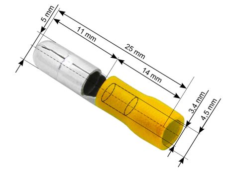Stecker isolierter Stecker 5,0/25mm gelb