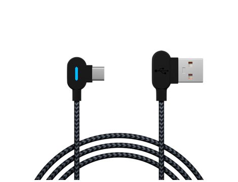 USB 2.0 Stecker A - USB-C 1,5m gewinkelt geflochten LED schwarz