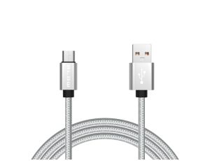 USB-Anschluss A - micro B 1,0m geflochten-silber