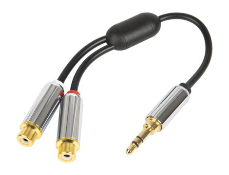 Klinkensplitter: 3.5ST-2GNAC RCA Stecker mit 15cm Kabel METAL