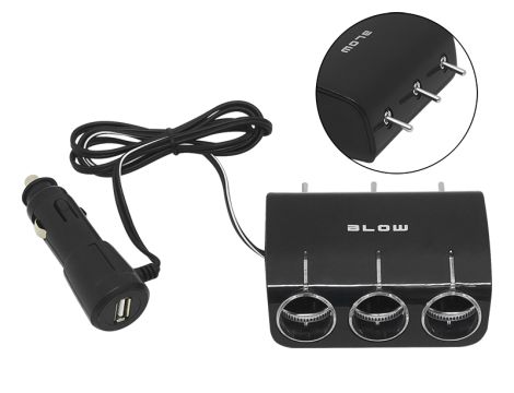 Auto-Zigarettenanzünder-Splitter 1xPLUG/3xNAP+USB CS-34 mit Schalter + Kabel