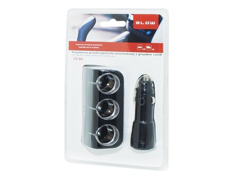 Auto-Zigarettenanzünder-Splitter 1xPLUG/3xNAP+USB CS-34 mit Schalter + Kabel - 2