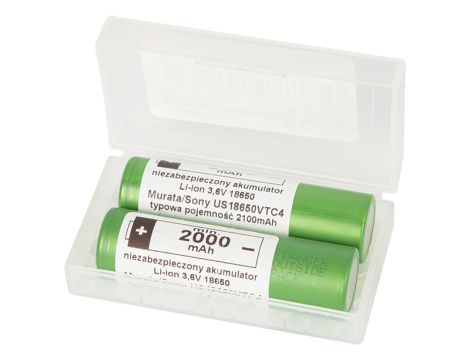 18650 li-ion 2100mAh 3.6V 2 Stk. SONY/Murata+BOX für zwei Lithium-Ionen-Akkus