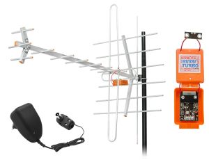 Direktionale TV-Antenne DVB-T MUX1238 akt/H+V UHF Horizontal + VHF Vertikal Aktiv-Set Q100