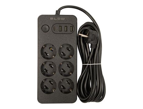 PS-650 6-Buchsen-Verlängerungskabel 3xUSB 1xUSB-C 5m schwarz 2x1mm - 2